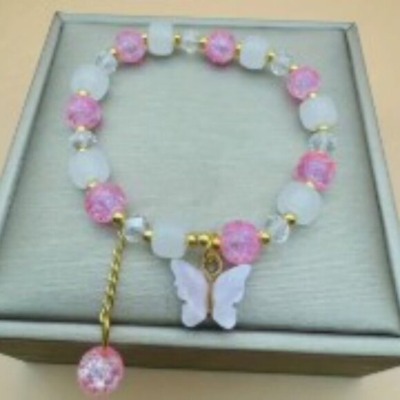 Chic Butterfly Charm Stretch Bracelet With Sparkling Colorful Glass Beads - Picture 3 of 6